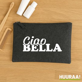 Huuraa Kulturbeutel Ciao Bella Italien Geschenk 1 Liter Charcoal Filz Ciao Bella Geschenkidee