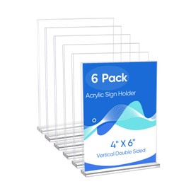ZongXing 6 Pack Acrylic Sign Holder 4 x 6, Clear Double Side T Shape Acrylic Table Sign Stands for Displaying, Flyer Holder Paper Card Holder for Office Business Store Mall Restaurants