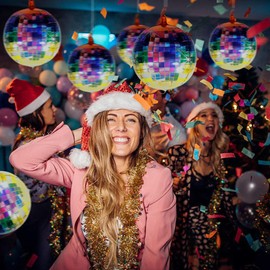 MDOZQ 6 PCS Disco Ball Balloons Colorful Mylar for Party Decor 22 Inch Large 4D Round Metallic Foil 70s 80s 90s Decorations Birthday Bachelorette