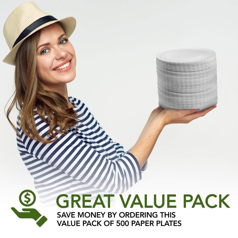 Stock Your Home 9-Inch Paper Plates Uncoated, Everyday Disposable Plates