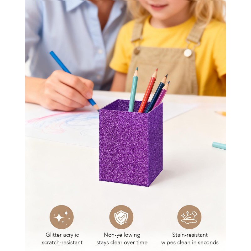 Luminzo Acrylic Desk Pen Holder, 3 x 3 x 4