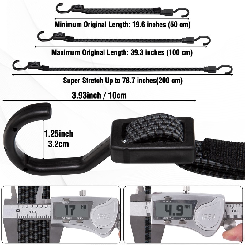 Bungee Cords with Hooks Heavy Duty, Flat Adjustable Bungee Cords