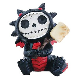 SUMMIT COLLECTION Furrybones Scorchie Signature Skeleton in Black Dragon Costume Holding Stick of Roasted Marshmallow