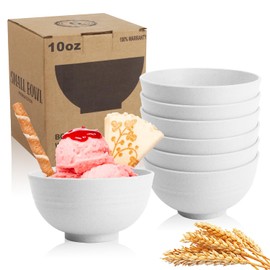 Wrova Handy Wheat Straw Bowls Set of 6,Unbreakable Ice-Cream Bowls Sets for Kids,10oz Small Dessert Bowls for Kitchen,Camping and RV.White Series