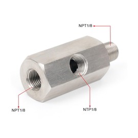 YSIL Stainless Steel Oil Pressure Sensor Tee 1/8 NPT Female to 1/8 NPT Male with 1/8 NPT Gauge Port Adapter Oil Pressure Gauge Fitting Turbo Supply Feed line Connector for Most Cars SUVs Trucks