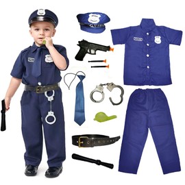 VNNOPG Kids Policeman Police Officer Dress Up Boy Police Costume Constable Cop Outfit with Police Hat Accessories, S