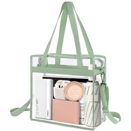 BAGAIL Clear Bags Stadium Approved Clear Tote Bag with Zipper Closure Crossbody Messenger Shoulder Bag with Adjustable Strap(12 Inch X 12 Inch X 6 Inch, Matcha Green)
