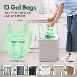 AIRNEX 50 Count Compost Bags for Countertop Bin 13 Gal - 100% Compostable Trash Bags made of Cornstarch - Leakproof & Tear Resistant Biodegradable Trash Bags - OK Compost Home & Seedlings Certified