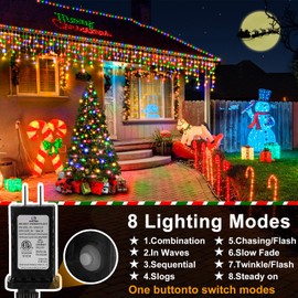 Christmas Lights Outdoor, 164FT 1600 LED Ice Lights for Outside with 320 Drops, 8 Modes Timer Memory Function, IP44 Waterproof Ice String Lights for Christmas Party Eaves Yard Decor (Multicolor)
