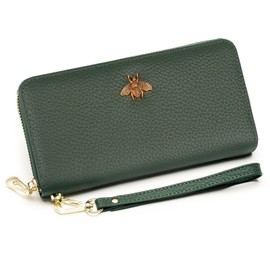 imeetu Leather Wristlet Purse for Women with Credit Card Holder, Zip Coin Pocket & Wrist Strap(Green)