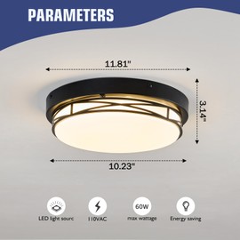 Ofenrd Modern LED Flush Mount Ceiling Light Fixture Dimmable Ceiling Lamp with Remote Control Black Overhead Light Fixture for Kitchen Bedroom Hallway Bathroom Farmhouse Hall Entryway