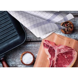 CUEMOON Set of 10 Tea Towels Cotton in 45 x 62 cm Super Absorbent and Durable Kitchen Towels Washable up to Blue White Checked