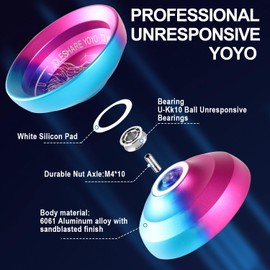 JOLESHARE Professional Unresponsive Yoyo for Adults, Metal Responsive Yoyo Suitable for Beginners, Intermediate, and Advanced Players + 5 Yoyo Strings + Responsive Bearing + Glove (Blue Purple)