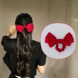Jpar Large Ribbon Scrunchie Hair Tie Flight Attendant Hairpin Red / Jpar 왕리본 곱창밴드 머리끈 승무원 머리핀 레드