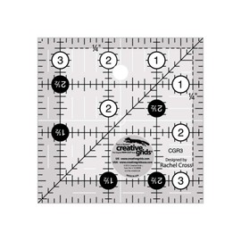 Creative Grids Quilt Ruler 3-1/2in x 3-1/2in Square – CGR3 – Made in USA, Non-Slip Grip Acrylic Quilting, Sewing, Crafting, Patchwork Ruler for Measuring & Cutting Fabric