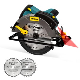 Enventor Circular Saw Corded, 14A Electric Circular Saws 7-1/4-Inch with Laser Guide, 2 Blade Saws (40T/24T), Max Cutting Depth 2-7/16"(90°), 1-13/16"(0°-45°), Single Handed Bevel, 5500RPM, Blue