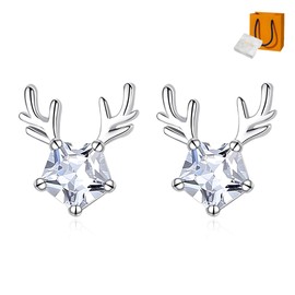 Privie Women's Earrings, Reindeer, Deer, Christmas, Animals, Cute, Zirconia, Crystal, Silver, Diamond, 925 Silver, Simple Design, Hypoallergenic Metal, Gift, Gift, Gift, Gift, Birthday, Anniversary,