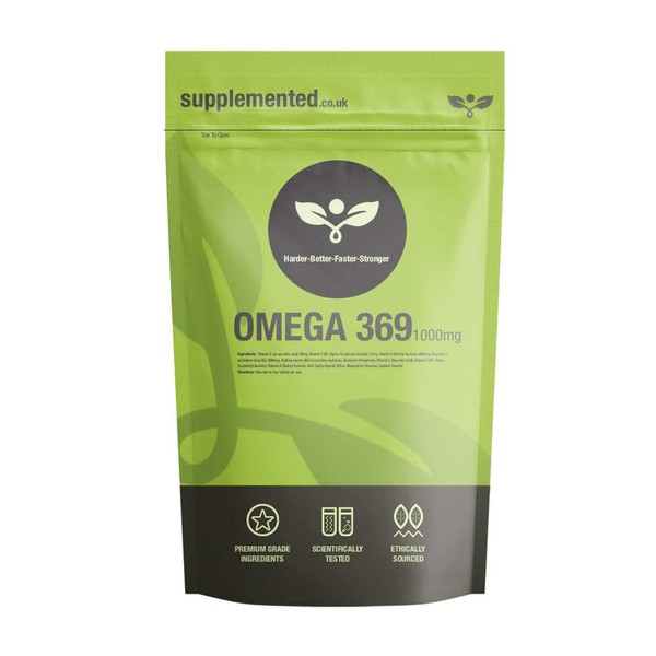 Omega 369 1000mg 180 Softgel Capsules High Strength Essential Fatty Acids Fish Oil Supplement UK Made. Pharmaceutical Grade