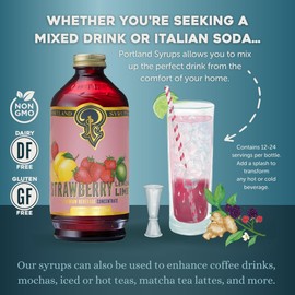 Portland Syrups Strawberry Lemon-Lime Syrup - Summer in a Glass with Tangy Citrus and Sweet Strawberries - Premium Beverage Concentrate for Cocktails, Standalone Sodas, and More - 12 oz with 24 Servings (Pack of 1)