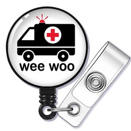 GEYGIE Wee Woo Badge Reel Retractable with Alligator Clip, Funny Ambulance ID Badge Holder Gift for ER Nurse Rapid Response Team Trauma Team Nurse Doctor Coworkers 1st Responders