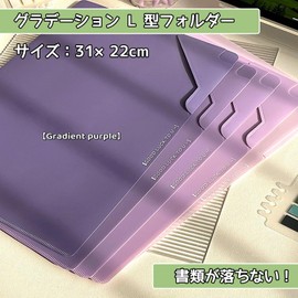 DY.2ten A4 File L-Shaped Holder Color, Closed End Design Prevents Contents From Falling, Translucent, Clear File, Matte Texture, 5 File Folders, Cute, Gradient Color, Purple