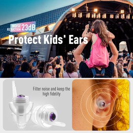 Kids Earplugs (6-12 yrs) - 2 Pairs High Fidelity Concert Ear Plugs for Children, Adults with Small Ear Canals, 23dB Kids Noise Reduction Earplugs for Concerts, Rehearsal, Festival, Party (Purple)