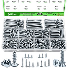 288PCS Screws Assortment Kit,Self Tapping Wood Screws #4/#6/#8/#10 Screw Assortment Kit,Round Head Screws Length 3/8" to 2",Sheet Metal Screws Assorted