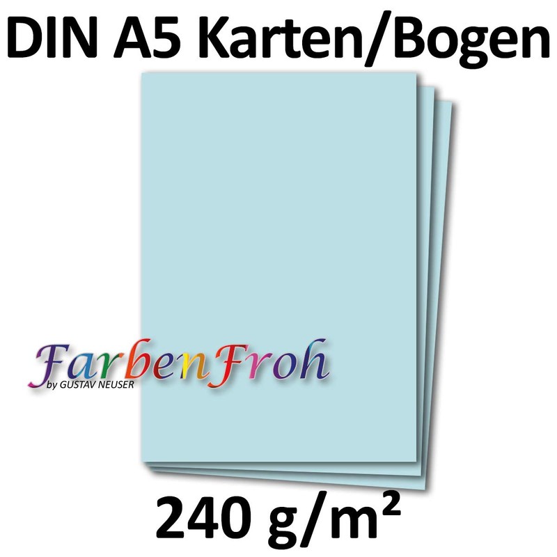 50 DIN A5 Single Cards Paper Sheets – Light Blue
