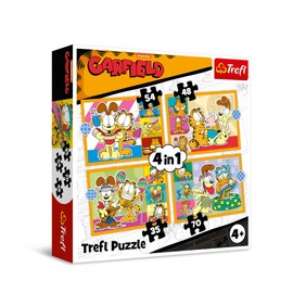 Trefl - Garfield, Garfield Loves Lasagna - 4-in-1 Jigsaw Puzzles, 4 Puzzle Set, 35 to 70 Pieces - Various Difficulty Levels, for Ages 4+