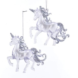 Mystical Clear Glitter Unicorn 4 Inch Acrylic Decorative Hanging Ornament Set of 2