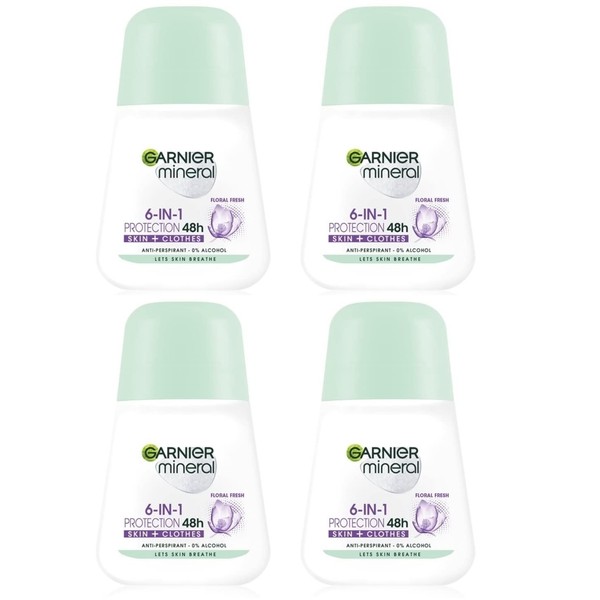 (Pack of 4) Garnier Mineral Protection 6 Floral Fresh Scent Anti-perspirant Roll On for Women 4x50ml
