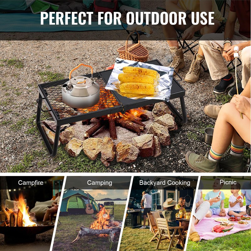 VEVOR Folding Campfire Grill, Heavy Duty Steel Mesh Grate, 22.4"