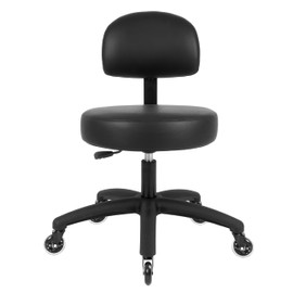 Chair Master Round Vinyl Fabric Adjustable Chair for Exam Rooms, Labs, Doctor and Dentist Offices. Easy to Clean! 17"-22" Seat Height NO FOOTRING (Rubber Roller, Black)