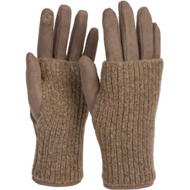 styleBreaker Women's Touchscreen Fabric Gloves with Removable Knitted Cuffs, Warm, Winter Finger Gloves, 09010022 - taupe