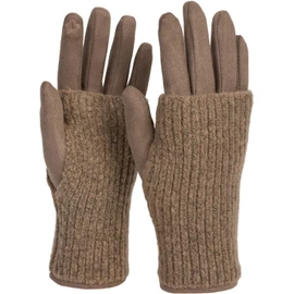 styleBreaker Women's Touchscreen Fabric Gloves with Removable Knitted Cuffs, Warm, Winter Finger Gloves, 09010022 - taupe