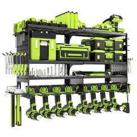 TUSPEU Power Tool Organizer Wall Mount,Heavy Duty Metal 4 Layer 8 Slots Drill Holder,Garage Cordless Storage Rack with Screwdriver Plier Hammer Holder for Workshop Carport Basement