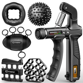 FitBeast Grip Strength Trainer Kit, Pro Hand and Forearm Strengthener Kit - 6 Pack with Adjustable Resistance and Multi-Function Massage Balls for Hand Therapy, Grip Training, and Recovery