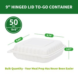 APSIC Clamshell Take Out Food Containers, 50 Pack 9x9 Inch Hinged To Go Food Containers with Lids, Disposable Plastic Meal Prep Lunch Boxes for Snacks Salad Sandwiches, Microwave & Freezer Safe