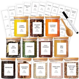 GPOVVIMX GPOVVIMX 12 Pcs Glass Spice Jars with Bamboo Airtight Lids and 191 Labels - 8.5oz Small Food Storage Containers for Kitchen, Seasoning, Coffee, Herb - Spoon and Marker Included