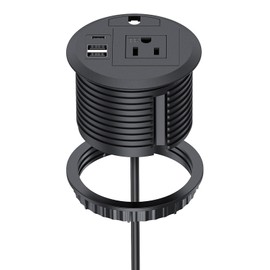 Desktop Power Grommet Outlet PD 20W Fast Charging USB-C,Tamper-Resistant Design AC Outlets,3.15'' Cable Hole Grommet Outlet,Recessed Power Grommet with 3 USB Ports (1-Pack)