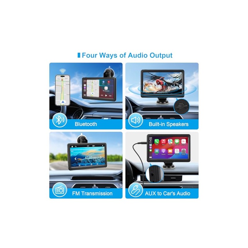 Wireless Carplay Screen for Car, 7" HD Touch Screen Portable