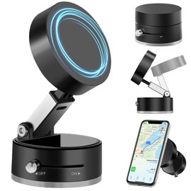 Vaccum Magnetic Suction Phone Mount,2025 Adjustable Double Sided Suction Cup Magnetic Phone Mount Holder for Magsafe All Phones Universal Foldable Car Cell Phone Mount for Car/Mirror/Smooth Surface