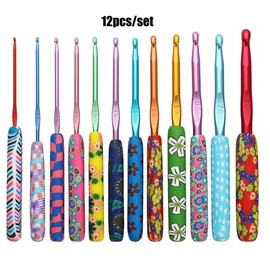Random Color Soft Ceramic Crochet Hook Set, Flower Printed Crochet Hook Set, Crochet Yarn Craft Kit For Arthritis Hand:_Random Color_12pcs/set