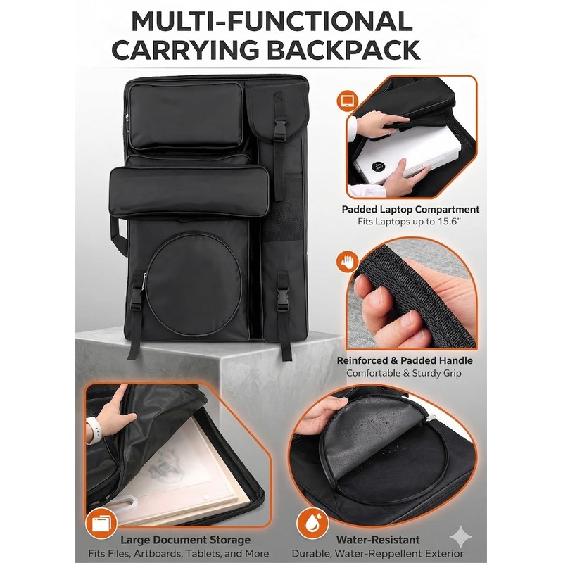 MEIJMJIA YMTECH Canvas Artist Portfolio Case Carry Backpack Edge for