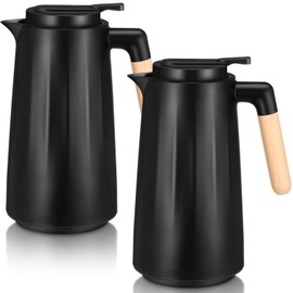 Ziliny 2 Pcs 34 oz Thermal Coffee Carafe for Keeping Hot/Cold Double Wall Vacuum Carafe with Insulated Glass Liner and Wood Handle Coffee Pot Container for Drinks Milk Tea Chocolates(Black)