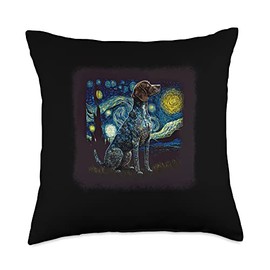 Dog in starry night van gogh GSP German Shorthaired Pointer Throw Pillow