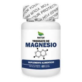 Treonato De Magnesio Natsa 60 Cápsulas, Maxima Absorción, Mejora calidad del Sueño, Mejora tu Memoria y Concentración, Huesos Fuertes, Regula tu coraz