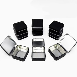 CHSZCHOMER Sturdy Metal Tin Box Set Pack of 12 Silver - Compact Storage Solution for Pills, Jewelry, Beads and More. Small Tins with Hinged Lids for Versatile Use (Black, 2.76 x 2.76 x 0.8 in)