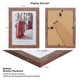 5x7 Picture Frames Set of 10, Wooden Picture Frame Set with Display Box, Rustic Style Antique Brown Wood Grain Photo Frame Suitable For Desktop Display and Wall Decoration.