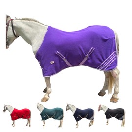 Majestic Ally Anti Pill Fleece Horse Blanket/Sheet with Silver Braided Rope (Purple, 74)